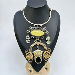 Avant Garde Alien Glam Statement Necklace Gold Mixed Metal Coachella Festival